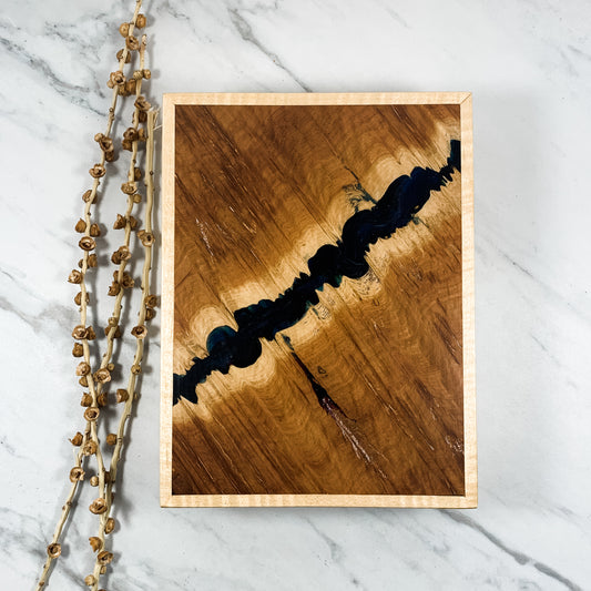 Navy Resin, Red Mallee Burl and Curly Maple Box with Insert Keepsake Box-7933