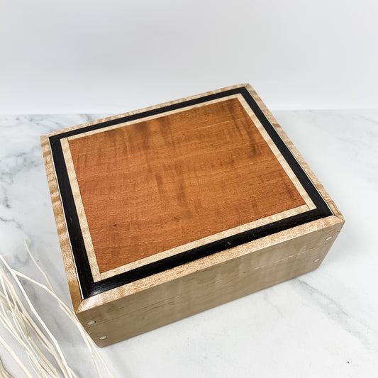 Pink Ivory, Ebony, and Curly Maple Box-Keepsake Box-7959