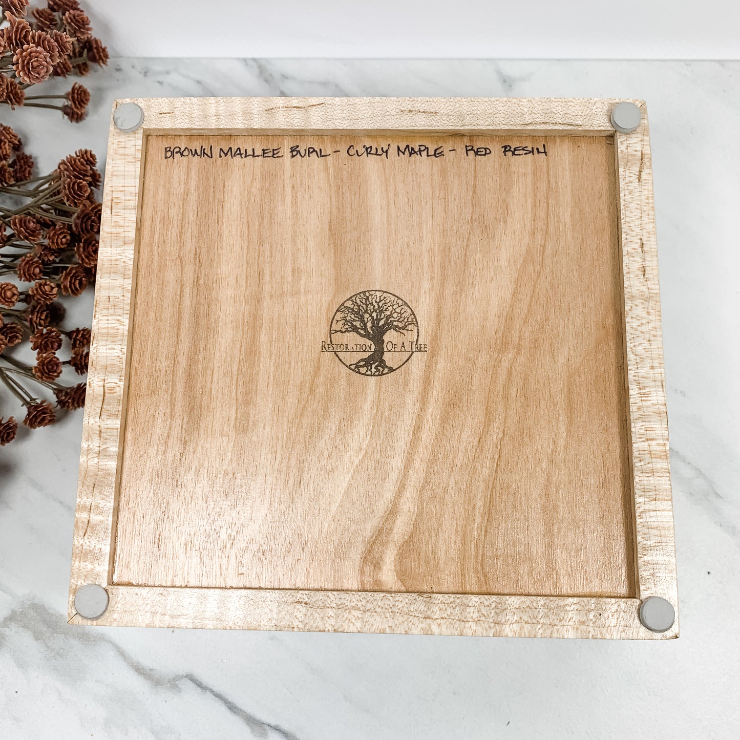 Red Resin, Brown Mallee Burl and Curly Maple Box Keepsake Box-7967