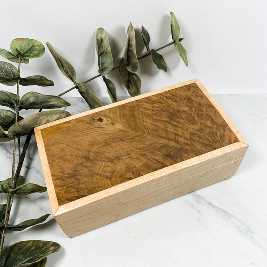 Brown Mallee Burl and Curly Maple Box Keepsake Box-8087