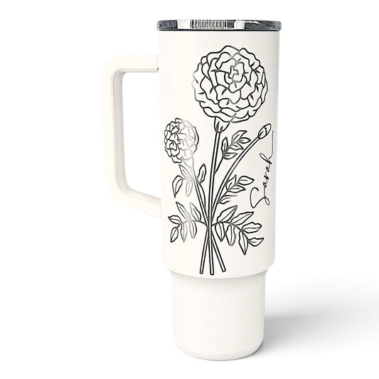 Birth Month Flower Laser Engraved Tumbler, 40 oz.