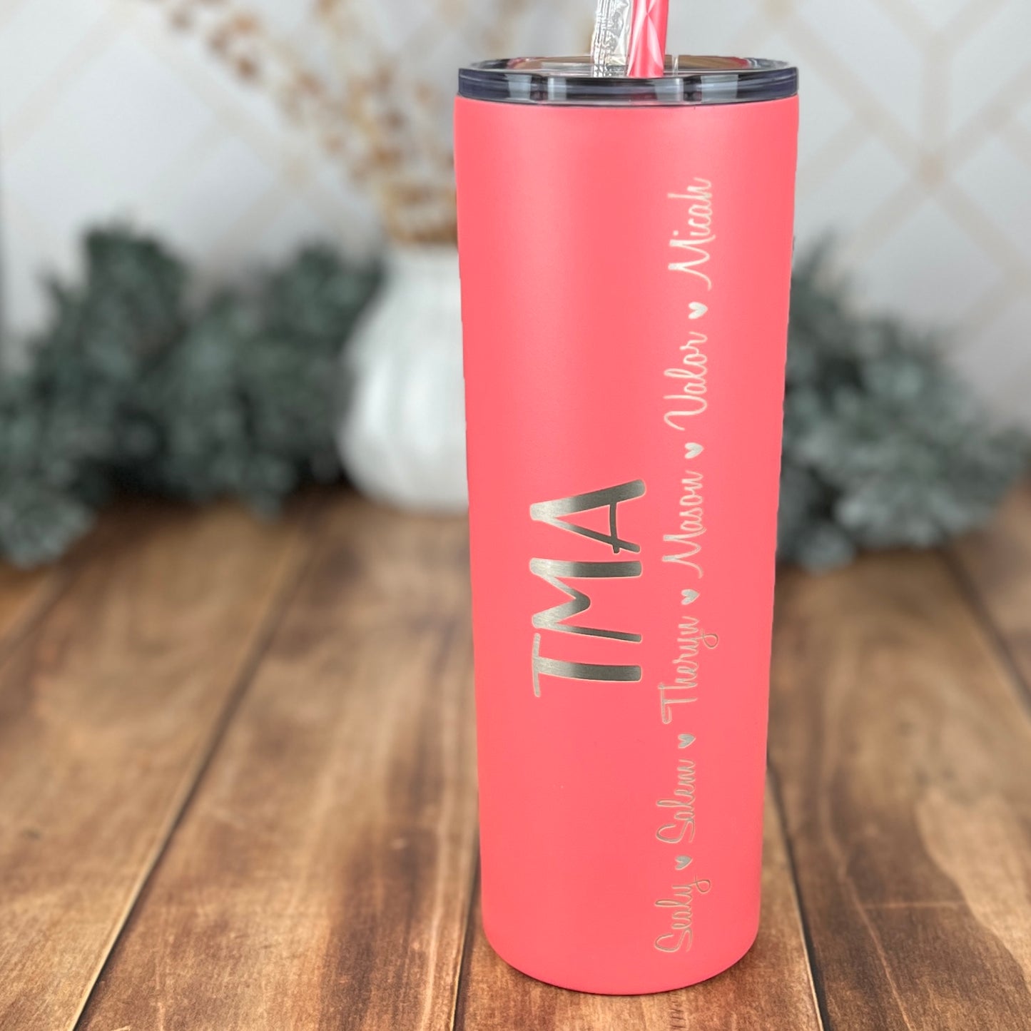 Laser Engraved Personalized 20 oz. Skinny Tumbler-Personalized Tumbler w/ Straw-Girls Trip-Vacation-Trip Tumbler-Teacher Gift-Spring Break