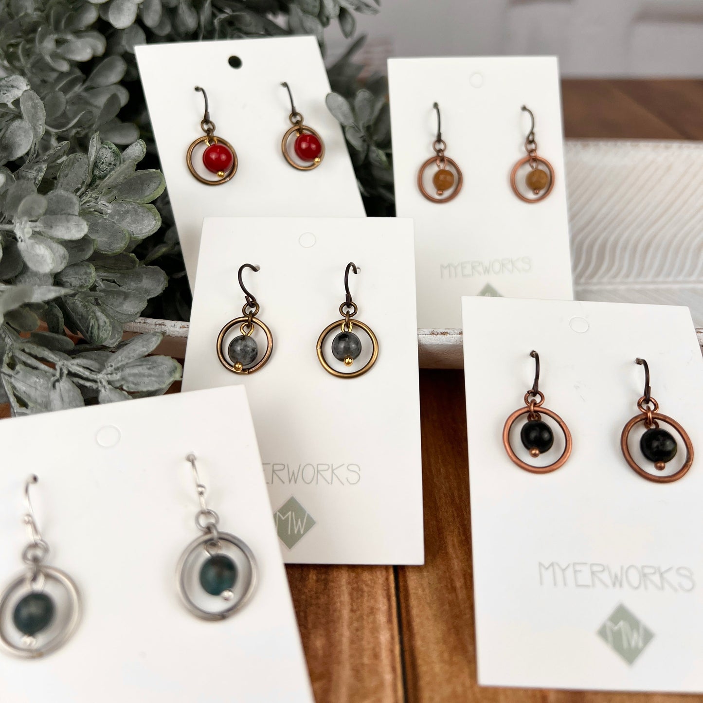 Small Circle Dangle Earrings with Stone/Bead-Made to Order