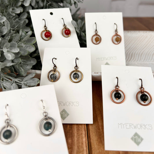 Small Circle Dangle Earrings with Stone/Bead-Made to Order
