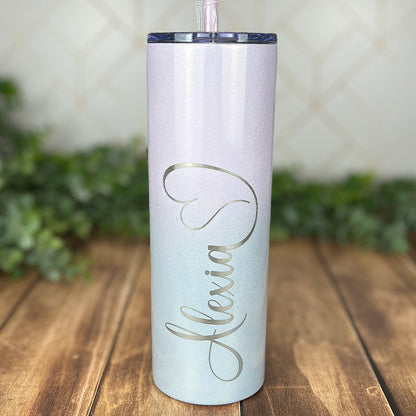 Laser Engraved Personalized 20 oz. Skinny Tumbler-Personalized Tumbler w/ Straw-Girls Trip-Vacation-Trip Tumbler-Teacher Gift-Spring Break