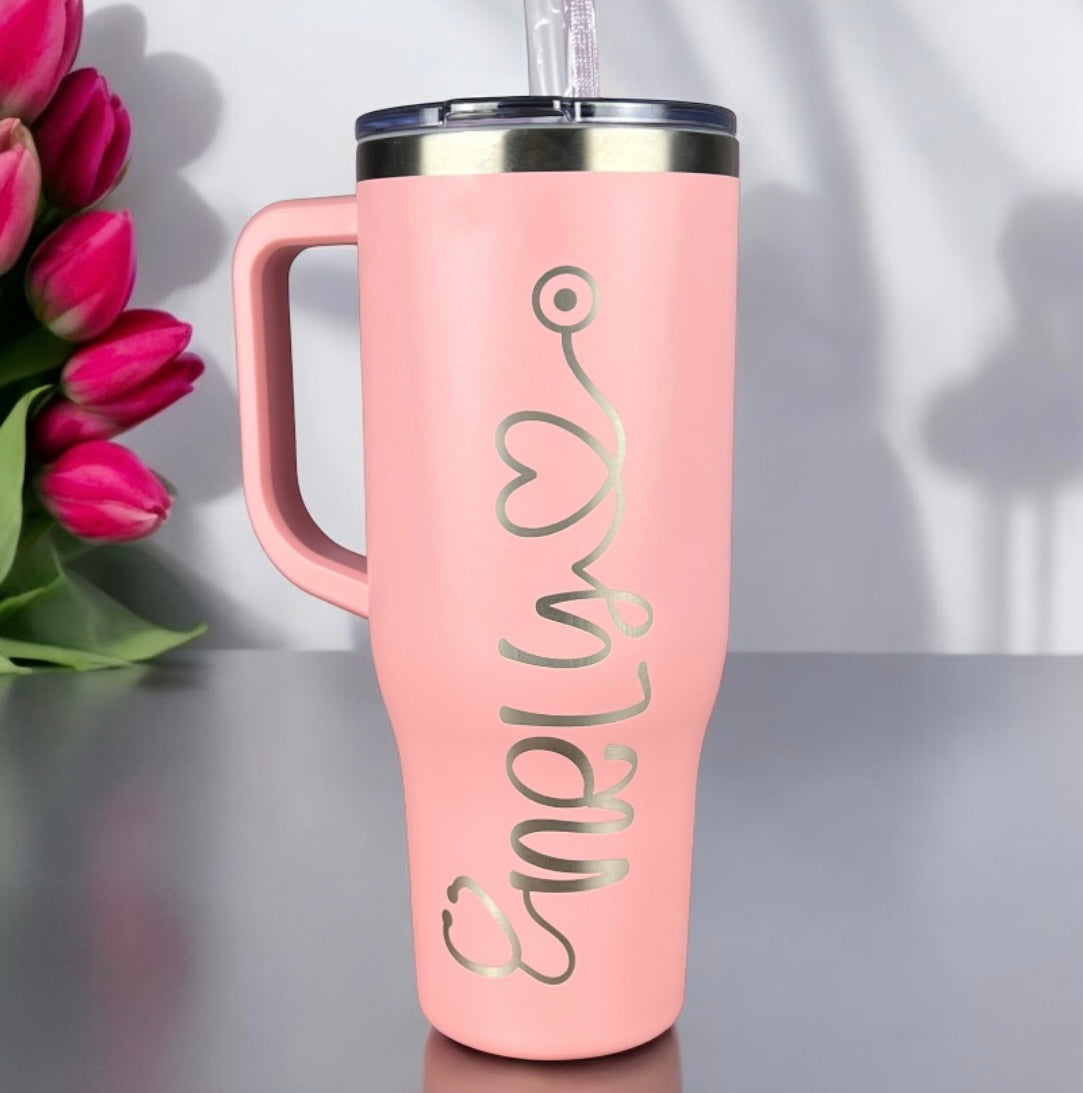Personalized 40 oz. Charger-Laser Engraved Tumbler-Sliding Lid Tumbler-Bridesmaid Gift-Large Insulated Tumbler