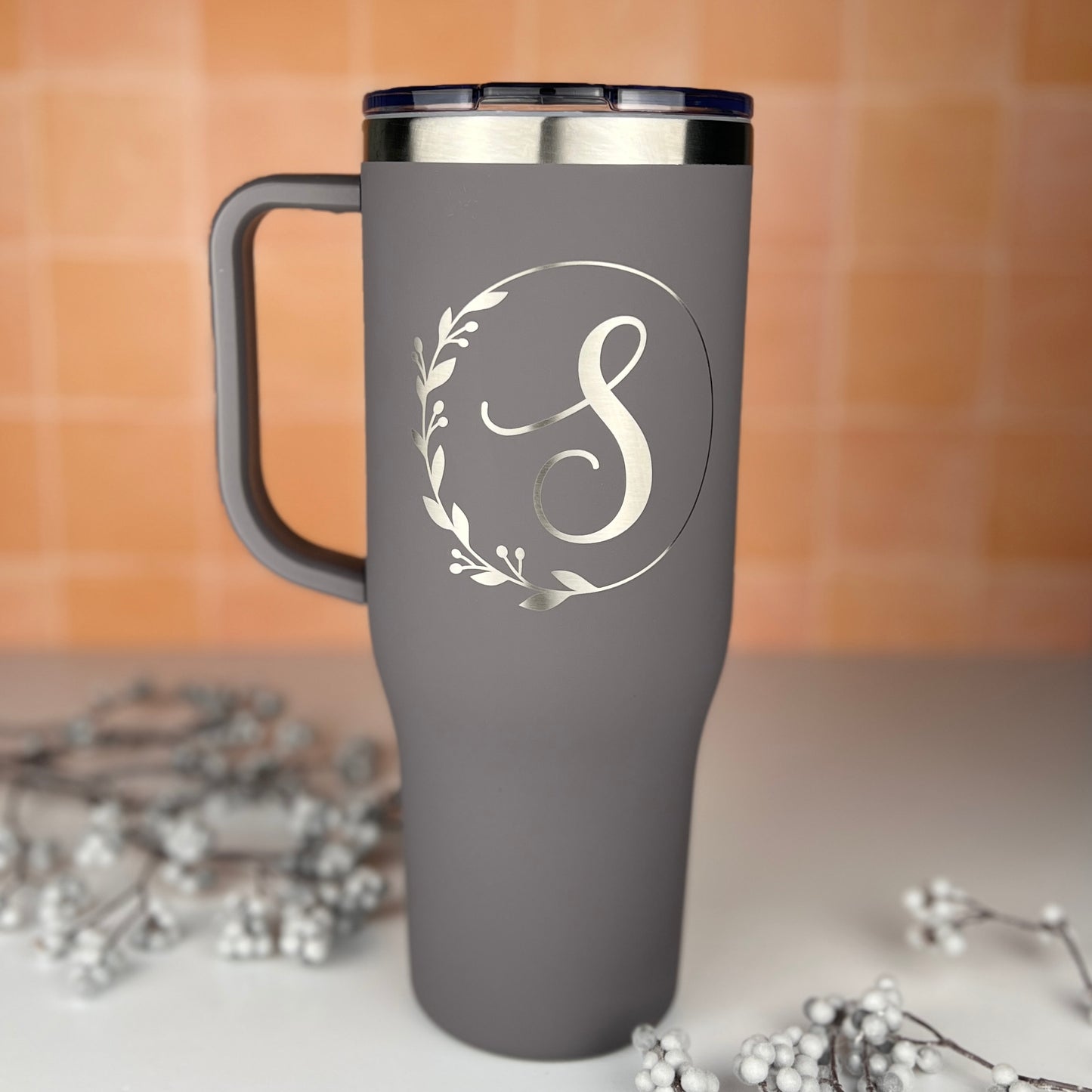 Monogram 40 oz. Charger-Laser Engraved Tumbler-Bridesmaid Gift-Large Insulated Tumbler