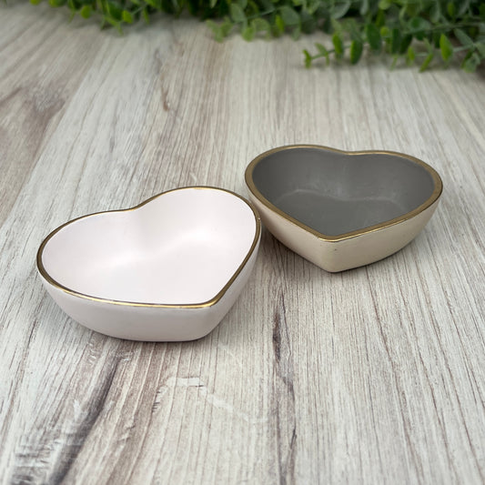 Small Heart Jewelry/Trinket Dish -Soft Pink or Greige/Cream with Gold Accent