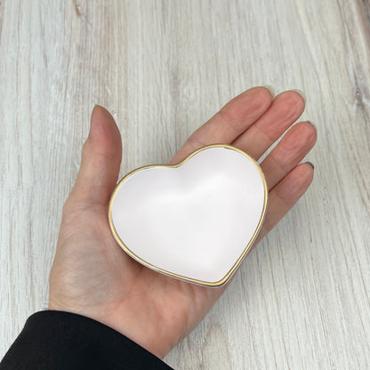 Small Heart Jewelry/Trinket Dish -Soft Pink or Greige/Cream with Gold Accent