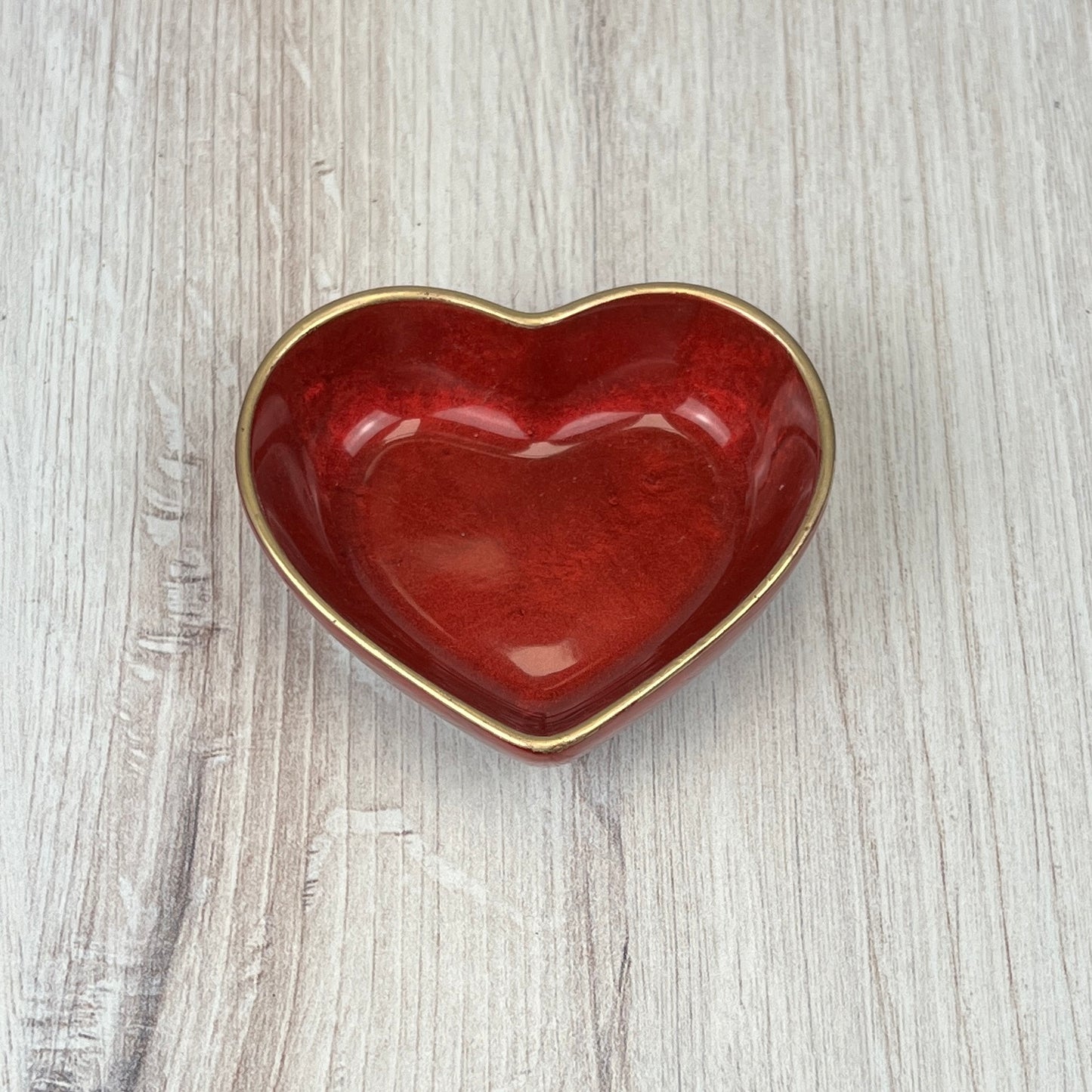 Small Heart Jewelry/Trinket Dish -Red w/ Gold Accent