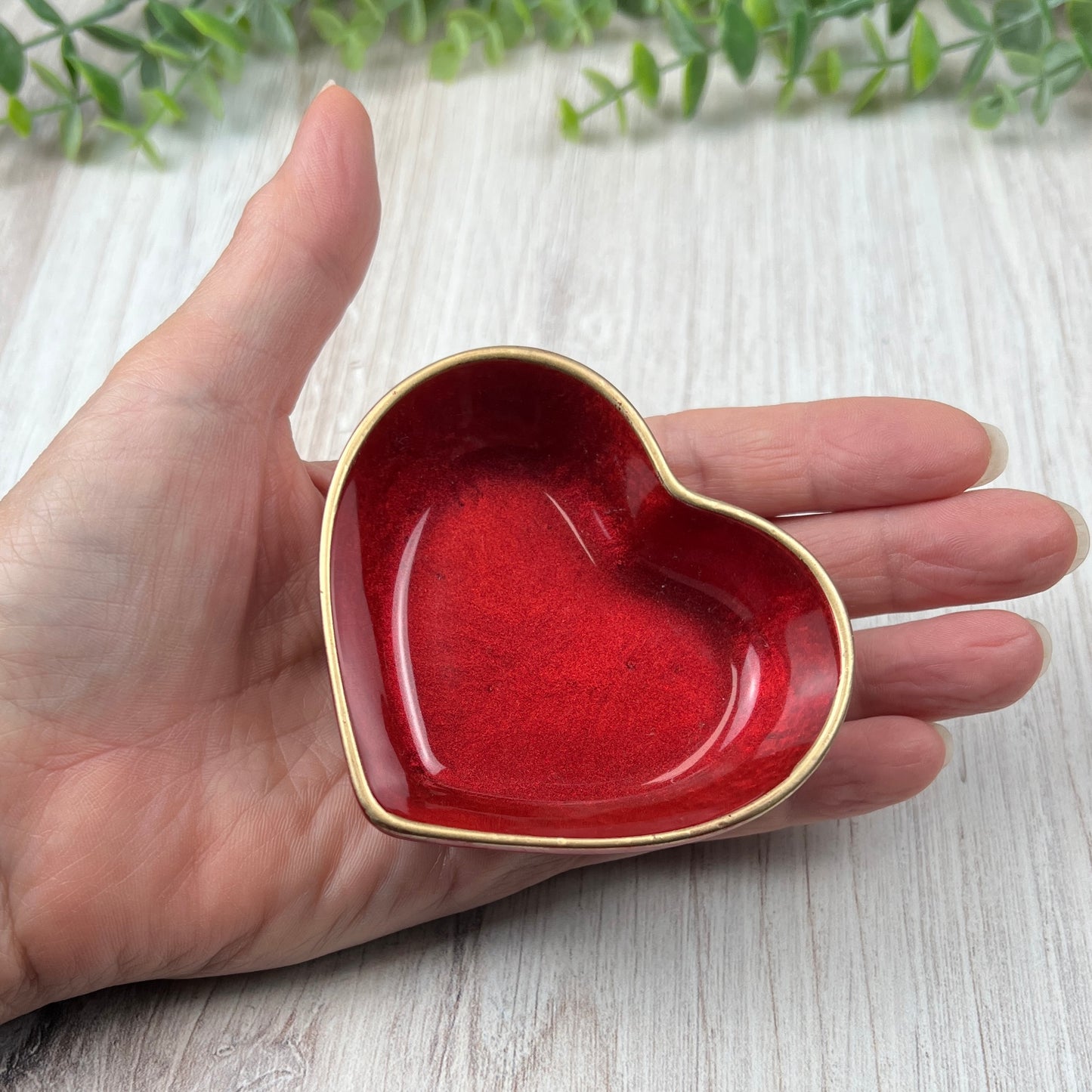 Small Heart Jewelry/Trinket Dish -Red w/ Gold Accent