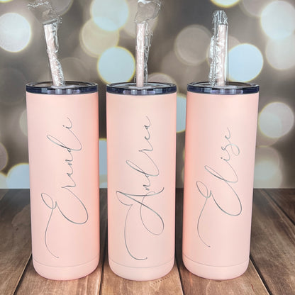 20 oz. Personalized Tumbler-Engraved Tumbler-Personalized Tumbler With Straw-Sliding Lid-Bridesmaid Gift-Girls Trip