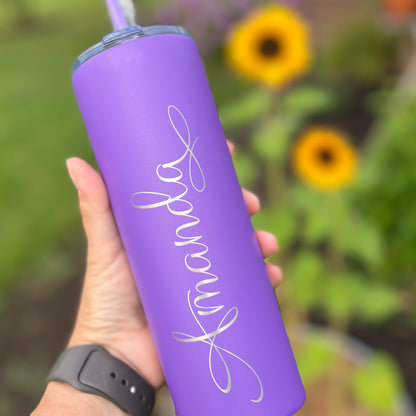 Laser Engraved Personalized 20 oz. Skinny Tumbler-Personalized Tumbler w/ Straw-Girls Trip-Vacation-Trip Tumbler-Teacher Gift-Spring Break