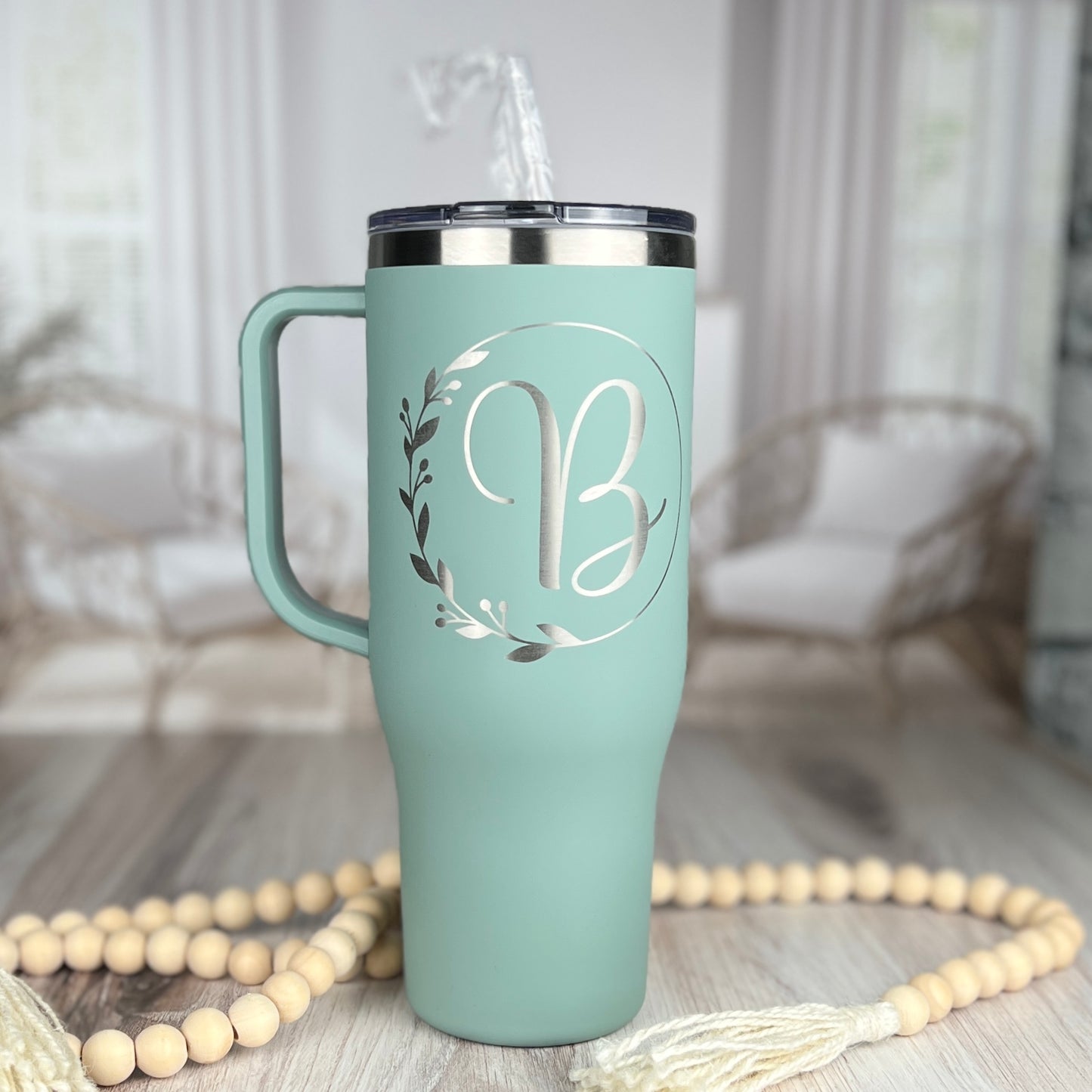 Monogram 40 oz. Charger-Laser Engraved Tumbler-Bridesmaid Gift-Large Insulated Tumbler