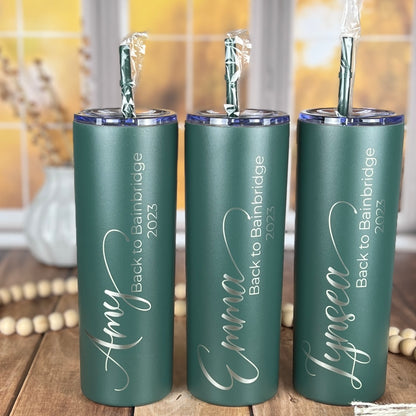 Laser Engraved Personalized 20 oz. Skinny Tumbler-Personalized Tumbler w/ Straw-Girls Trip-Vacation-Trip Tumbler-Teacher Gift-Spring Break