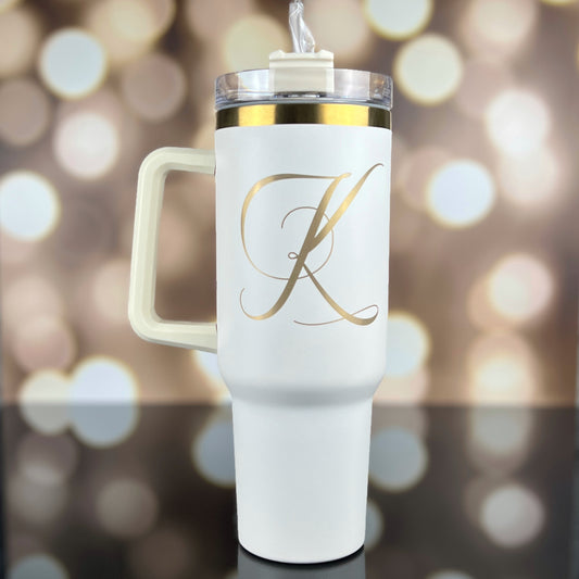 40 oz. Large Travel Quencher Mug-Custom Engraved Tumbler with Straw-Permanently Engraves Gold Color-Gift for Bride, Bridesmaids, Birthday, Mother's Day