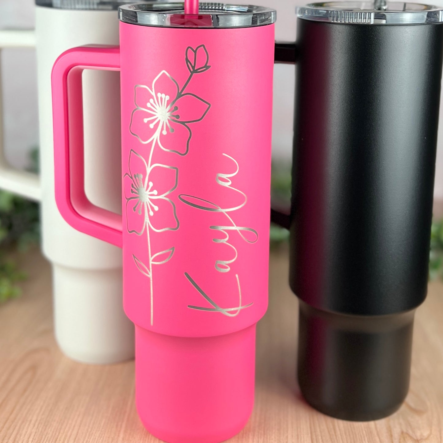 Birth Month Flower Laser Engraved Tumbler-40 oz.-Personalized Tumbler-Mother's Day-Bridesmaid-Birthday Gift