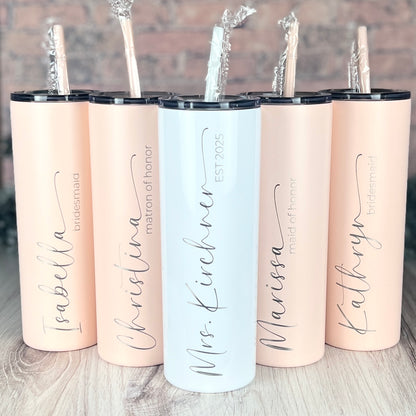 Laser Engraved Personalized 20 oz. Skinny Tumbler-Personalized Tumbler w/ Straw-Girls Trip-Vacation-Trip Tumbler-Teacher Gift-Spring Break
