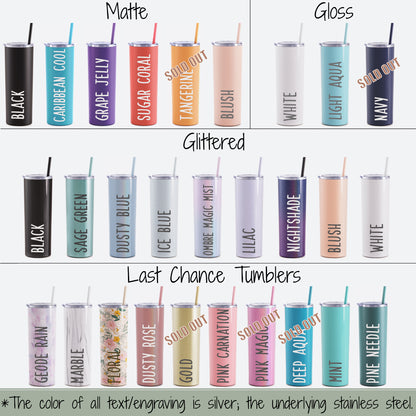 Laser Engraved Personalized 20 oz. Skinny Tumbler-Personalized Tumbler w/ Straw-Girls Trip-Vacation-Trip Tumbler-Teacher Gift-Spring Break