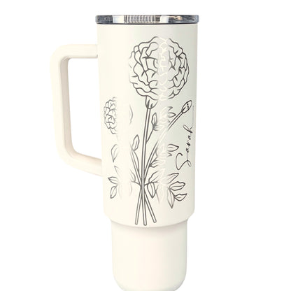Birth Month Flower Laser Engraved Tumbler-40 oz.-Personalized Tumbler-Mother's Day-Bridesmaid-Birthday Gift