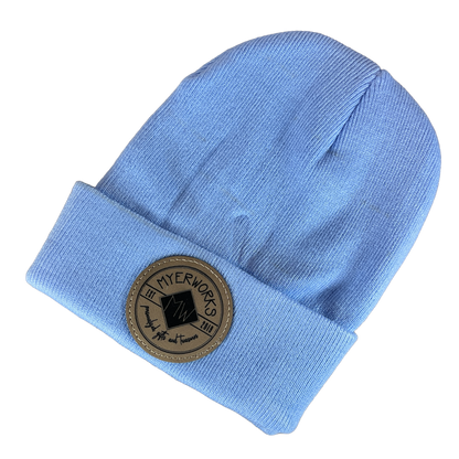 Beanie with Patch, Leather(ette), Rectangle and Circle Shapes