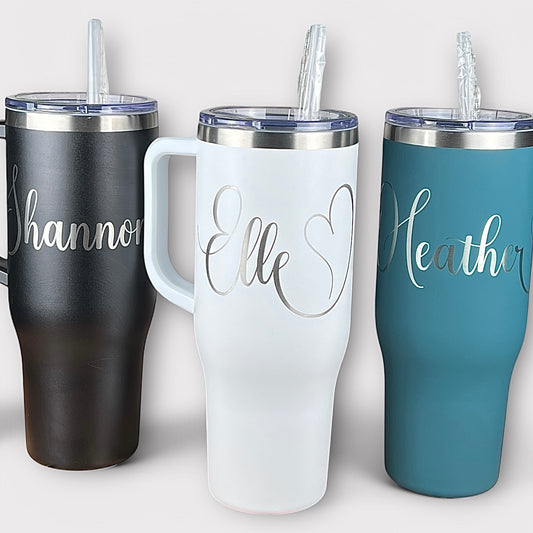 Personalized 40 oz. Charger-Laser Engraved Tumbler-Sliding Lid Tumbler-Bridesmaid Gift-Large Insulated Tumbler