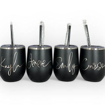LAST CHANCE-12 oz. Personalized Wine Tumbler with Straw-Laser Engraved Wine Tumbler