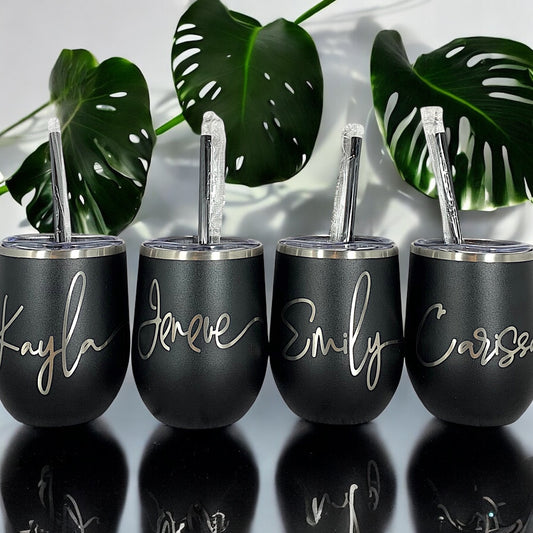 LAST CHANCE-12 oz. Personalized Wine Tumbler with Straw-Laser Engraved Wine Tumbler