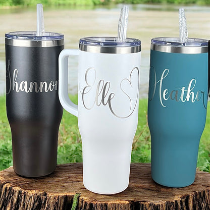 Personalized 40 oz. Charger-Laser Engraved Tumbler-Sliding Lid Tumbler-Bridesmaid Gift-Large Insulated Tumbler