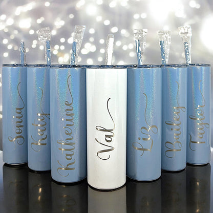 Laser Engraved Personalized 20 oz. Skinny Tumbler-Personalized Tumbler w/ Straw-Girls Trip-Vacation-Trip Tumbler-Teacher Gift-Spring Break
