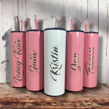 Laser Engraved Personalized 20 oz. Skinny Tumbler-Personalized Tumbler w/ Straw-Girls Trip-Vacation-Trip Tumbler-Teacher Gift-Spring Break