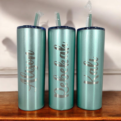 Laser Engraved Personalized 20 oz. Skinny Tumbler-Personalized Tumbler w/ Straw-Girls Trip-Vacation-Trip Tumbler-Teacher Gift-Spring Break
