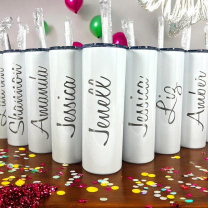 Laser Engraved Personalized 20 oz. Skinny Tumbler-Personalized Tumbler w/ Straw-Girls Trip-Vacation-Trip Tumbler-Teacher Gift-Spring Break