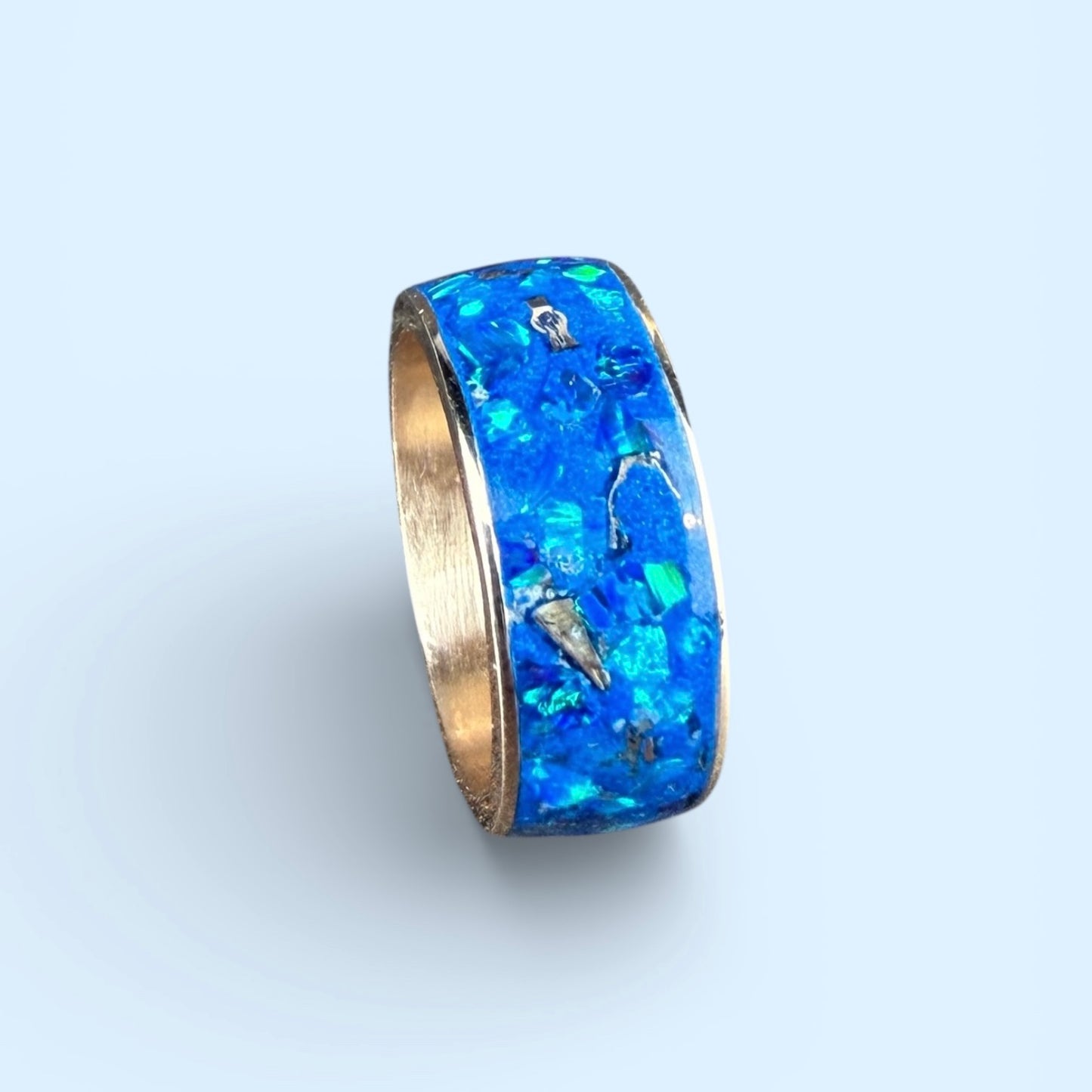 Bronze Core Ring with Blue Opal Inlay