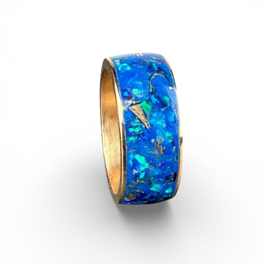 Bronze Core Ring with Blue Opal Inlay