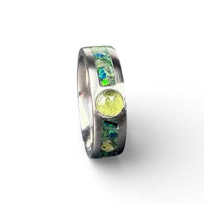 Titanium Core Ring with Peridot and Green Opal Inlay | August Birthstone Ring