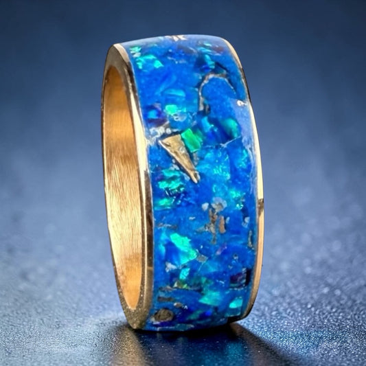 Bronze Core Ring with Blue Opal Inlay