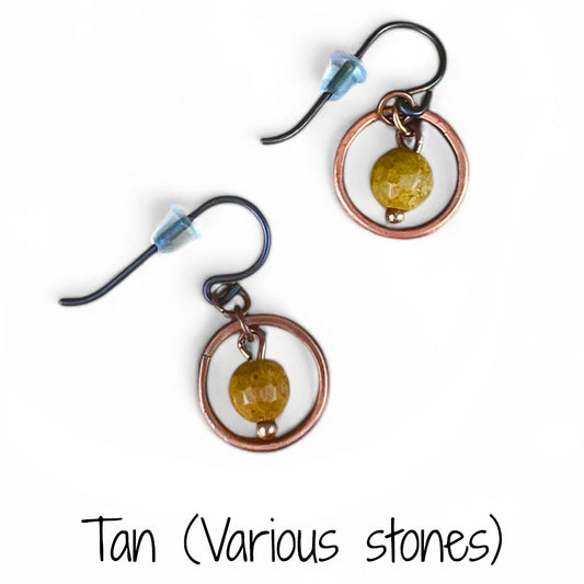 Small Circle Dangle Earrings with Stone/Bead-Made to Order