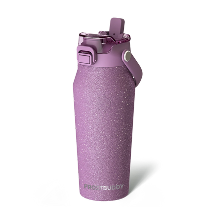 Personalized Glitter Water Bottle 16 oz | Custom Name Frost Buddy Cup | Pink Insulated Tumbler | Flower Girl Gift | Girls Sports Bottle