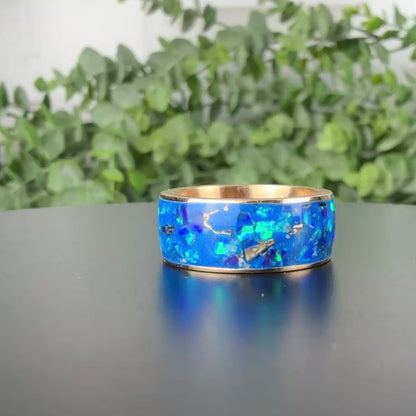 Bronze Core Ring with Blue Opal Inlay