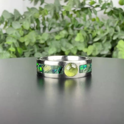 Titanium Core Ring with Peridot and Green Opal Inlay | August Birthstone Ring