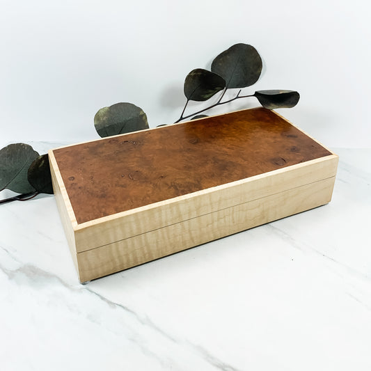 Camphor Burl and Curly Maple Box-Personalized Keepsake Box-7756
