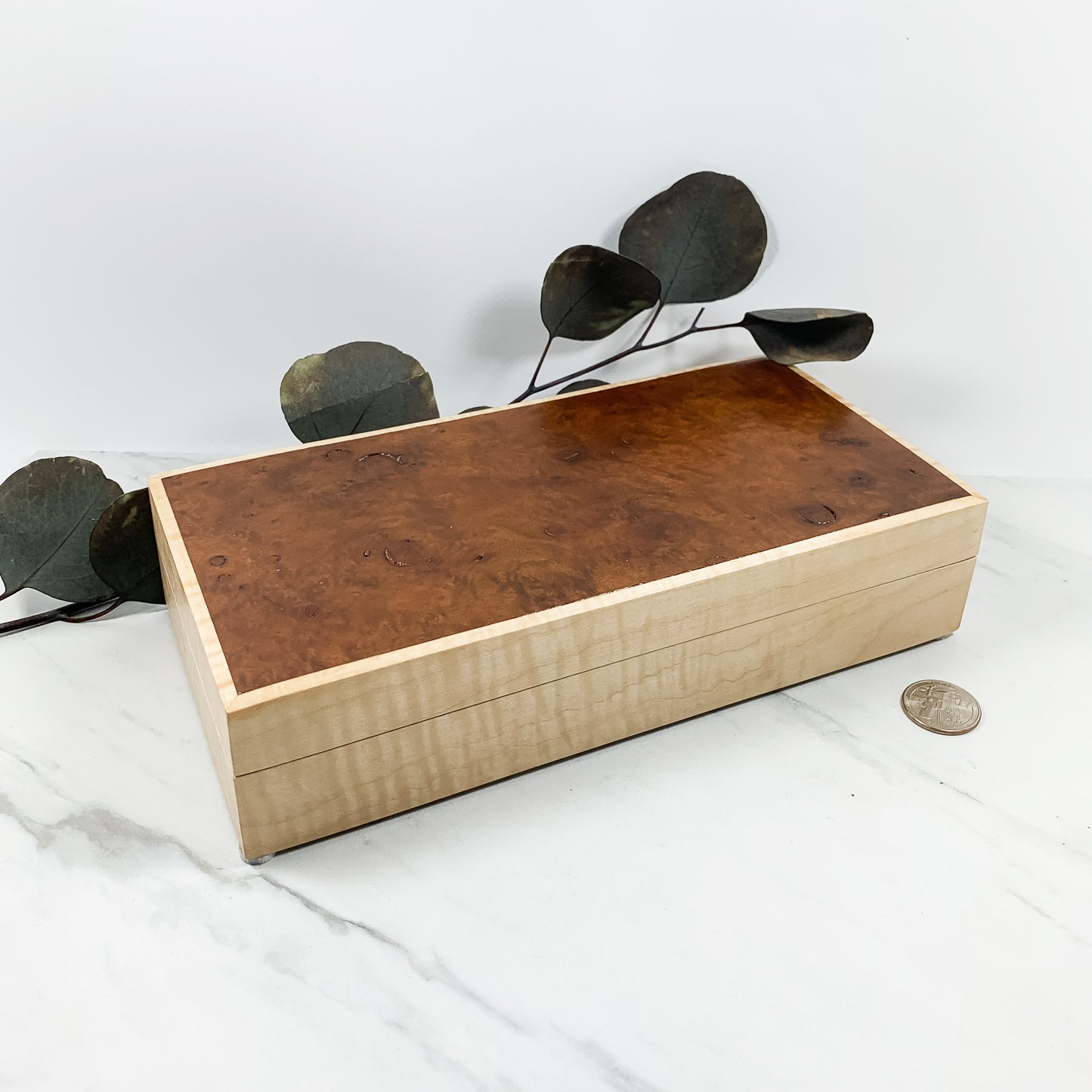 Camphor Burl and Curly Maple Box-Personalized Keepsake Box-7756