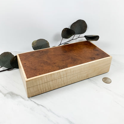 Camphor Burl and Curly Maple Box-Personalized Keepsake Box-7756