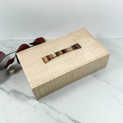Curly Maple Box with Multi-Wood Decorative Accent Keepsake Box-7865