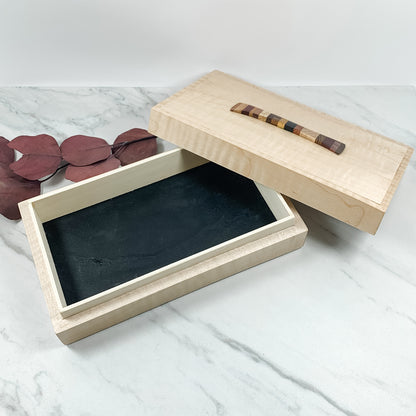 Curly Maple Box with Multi-Wood Decorative Accent Keepsake Box-7865