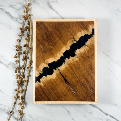 Navy Resin, Red Mallee Burl and Curly Maple Box with Insert Keepsake Box-7933