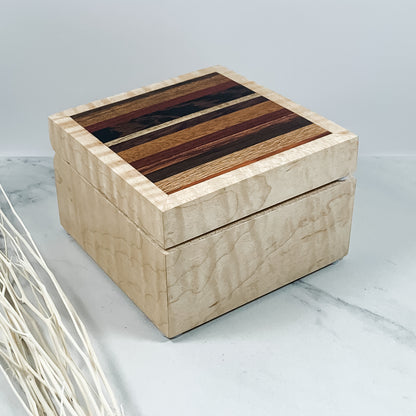 Multiple Wood Strips and Curly Maple Box Keepsake Box-7935