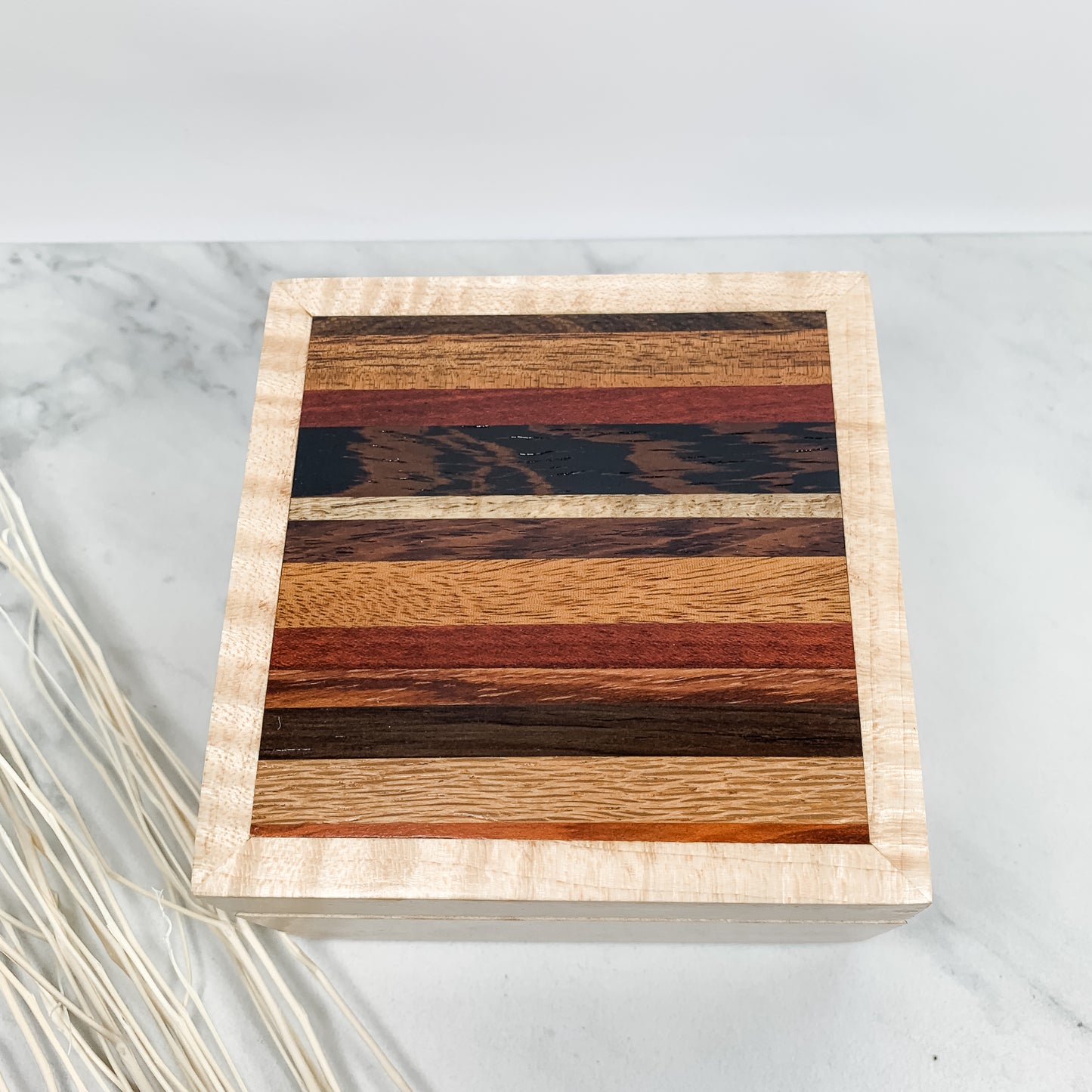 Multiple Wood Strips and Curly Maple Box Keepsake Box-7935