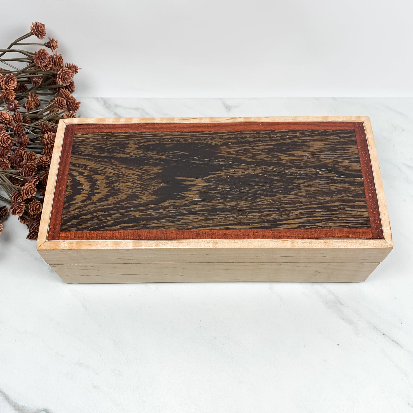 Bacote, Bloodwood, and Curly Maple Box Keepsake Box-7944
